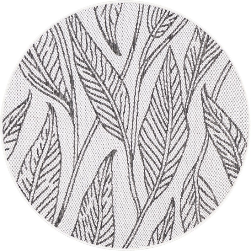 4' x 4' Milton · Floral / botanical Outdoor Rug, charcoal ivory