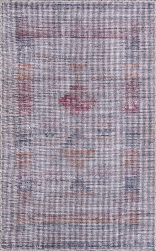3' 3 x 5' 3 Bascom · Faded tribal Washable Rug, gray and burgundy