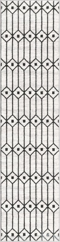2' x 8' Wharton · Geometric lattice rug, white and gray