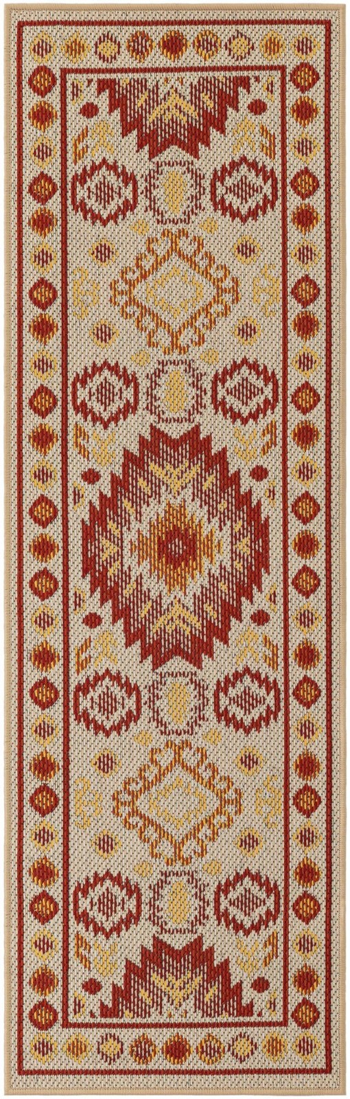 2' x 6' Whitfield · Diamond Outdoor Rug, beige and rust red