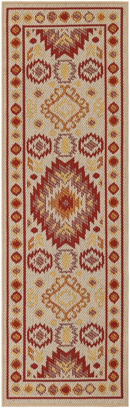 2' x 6' Whitfield · Diamond Outdoor Rug, beige and rust red