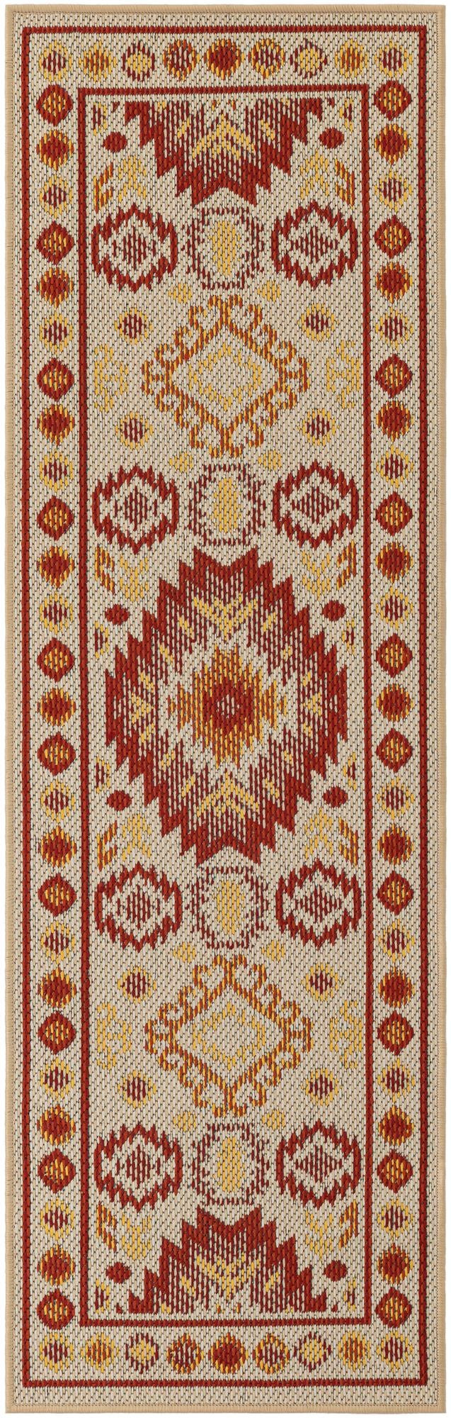 2' x 6' Whitfield · Diamond Outdoor Rug, beige and rust red