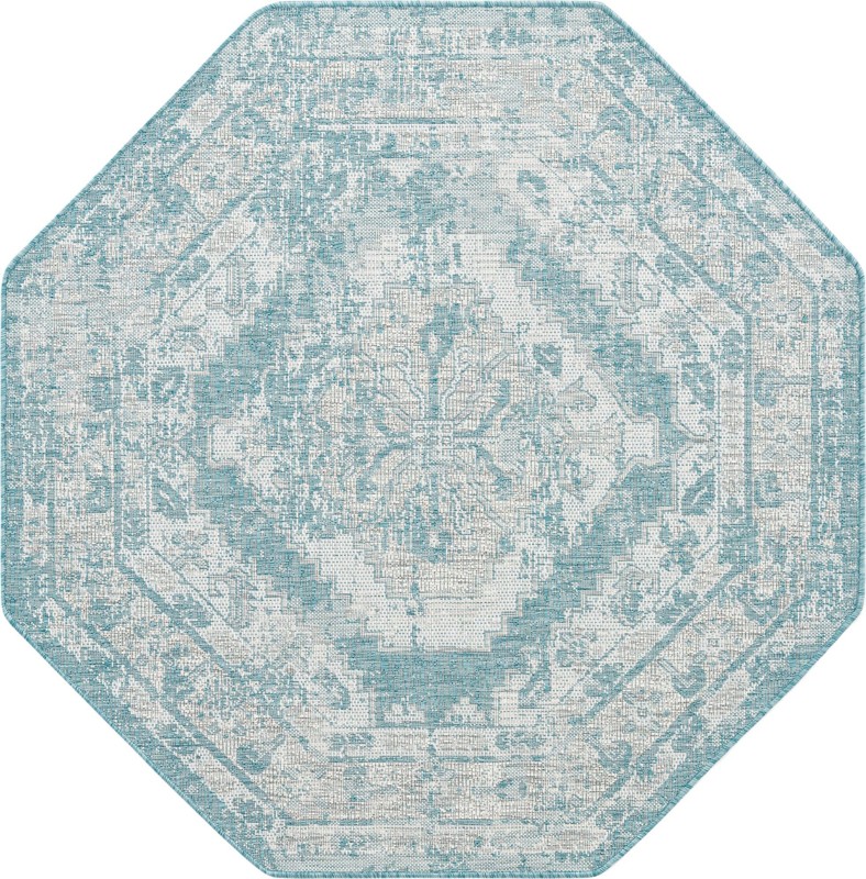 5' 3 x 5' 3 Wylie · Border Outdoor Rug, aqua