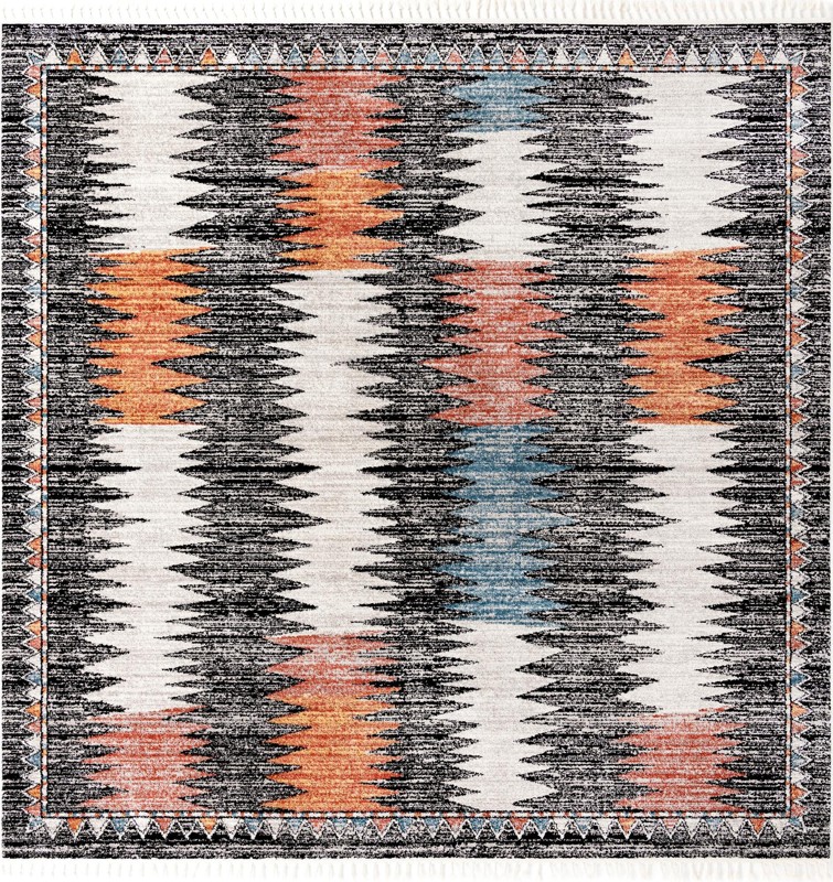 Sweeney · Tribal geometric rug, black and terracotta