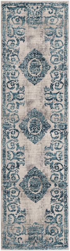 2' x 8' Crockett · Distressed medallion rug, ivory and blue