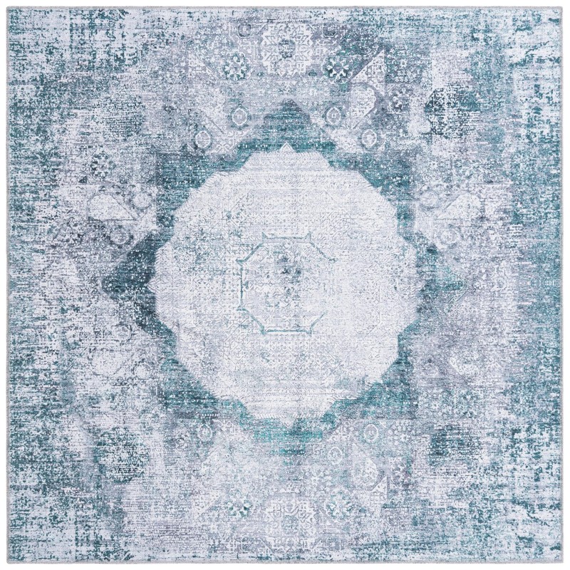 5' 3 x 5' 3 Fallowfield · Distressed medallion Washable Rug, teal and ivory