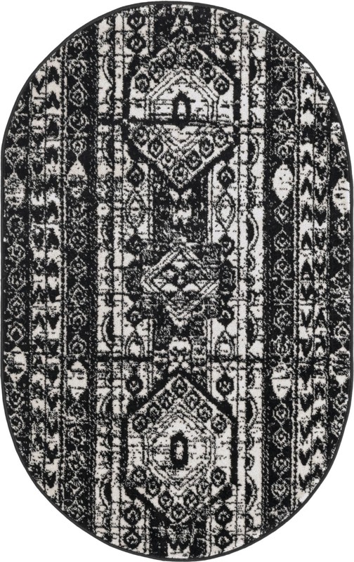 3' x 5' 3 Grouse · Tribal medallion rug, black and white