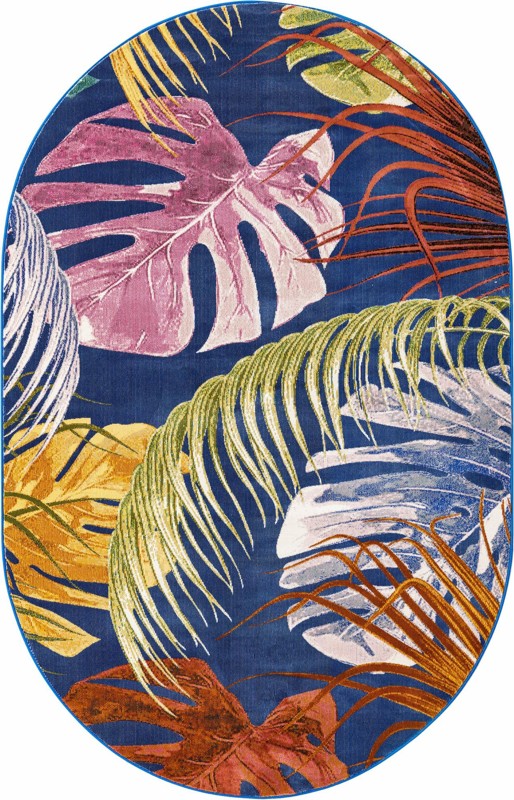 5' 3 x 7' 10 Britton · Tropical leaf rug, blue and multi