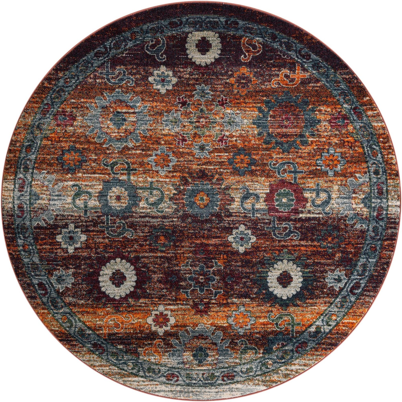8' x 8' Ukiah · Medallion rug, rust and navy