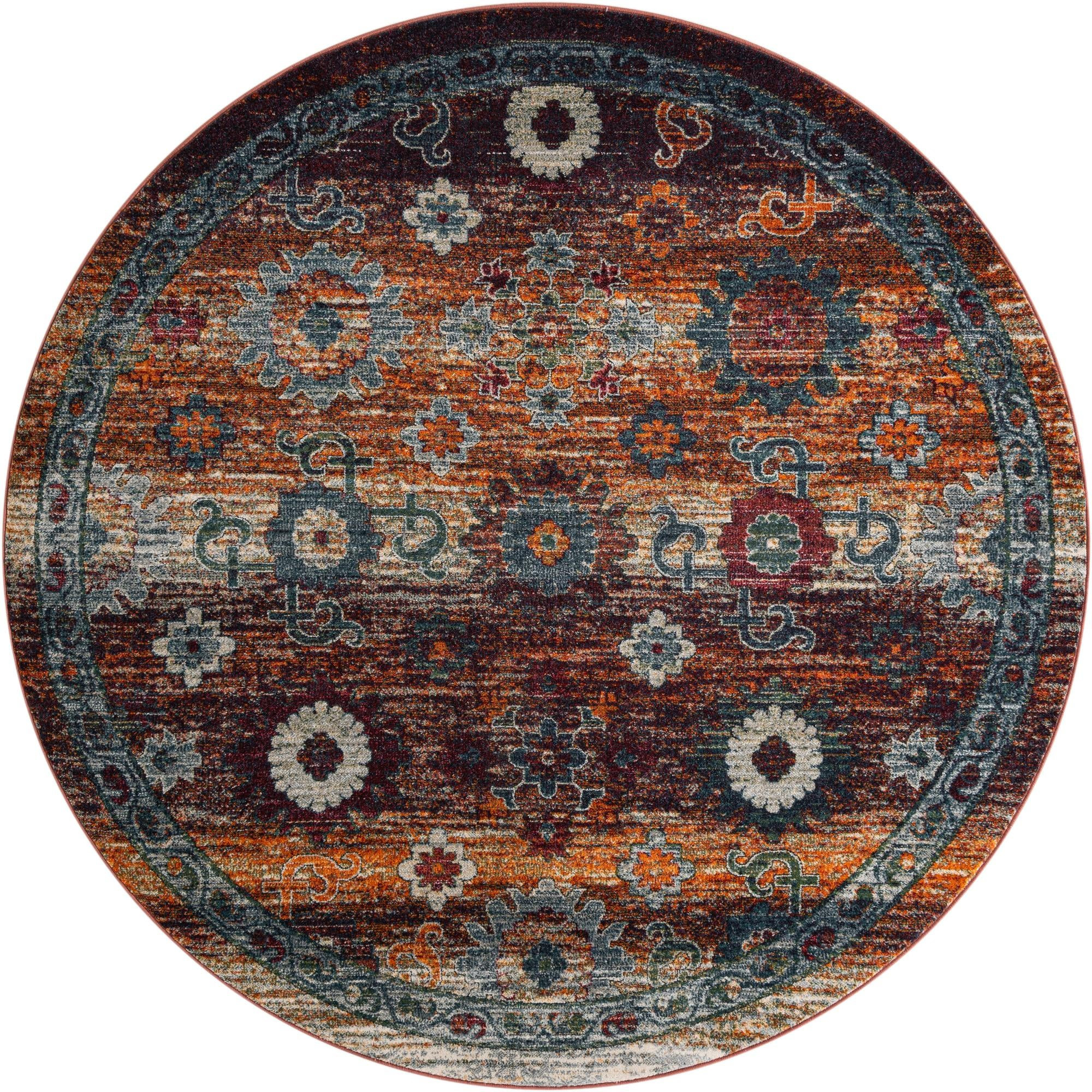 8' x 8' Ukiah · Medallion rug, rust and navy