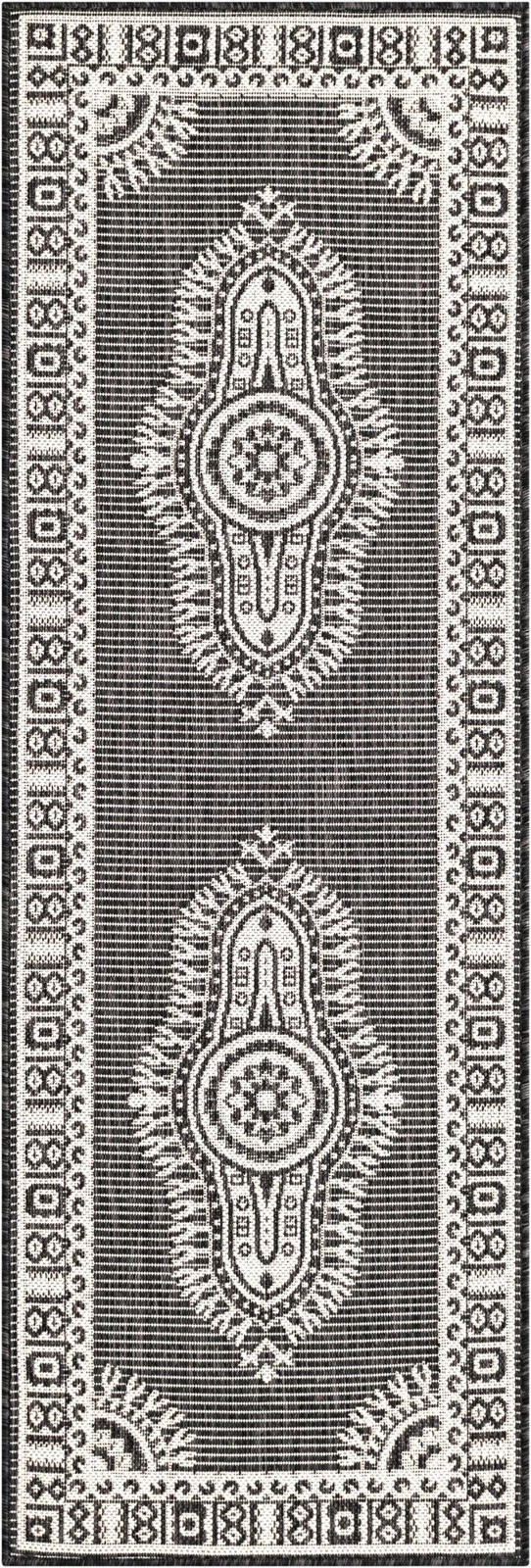 2' x 6' Bainbridge · Border Outdoor Rug, black and white