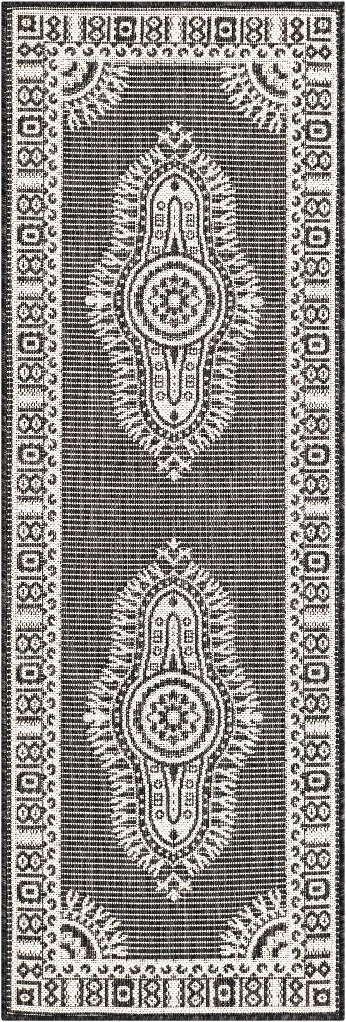 2' x 6' Bainbridge · Border Outdoor Rug, black and white