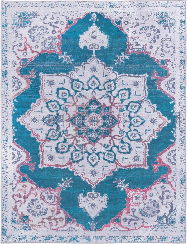 Rideout · Medallion Washable Rug, teal and gray