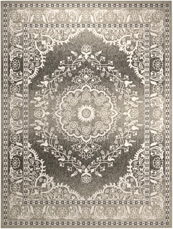 9' x 12' Honeysuckle · Medallion Outdoor Rug, black and white