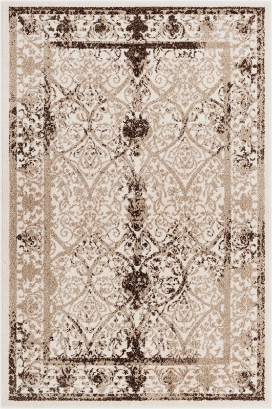 4' x 6' Capshaw · Distressed trellis rug, beige and brown