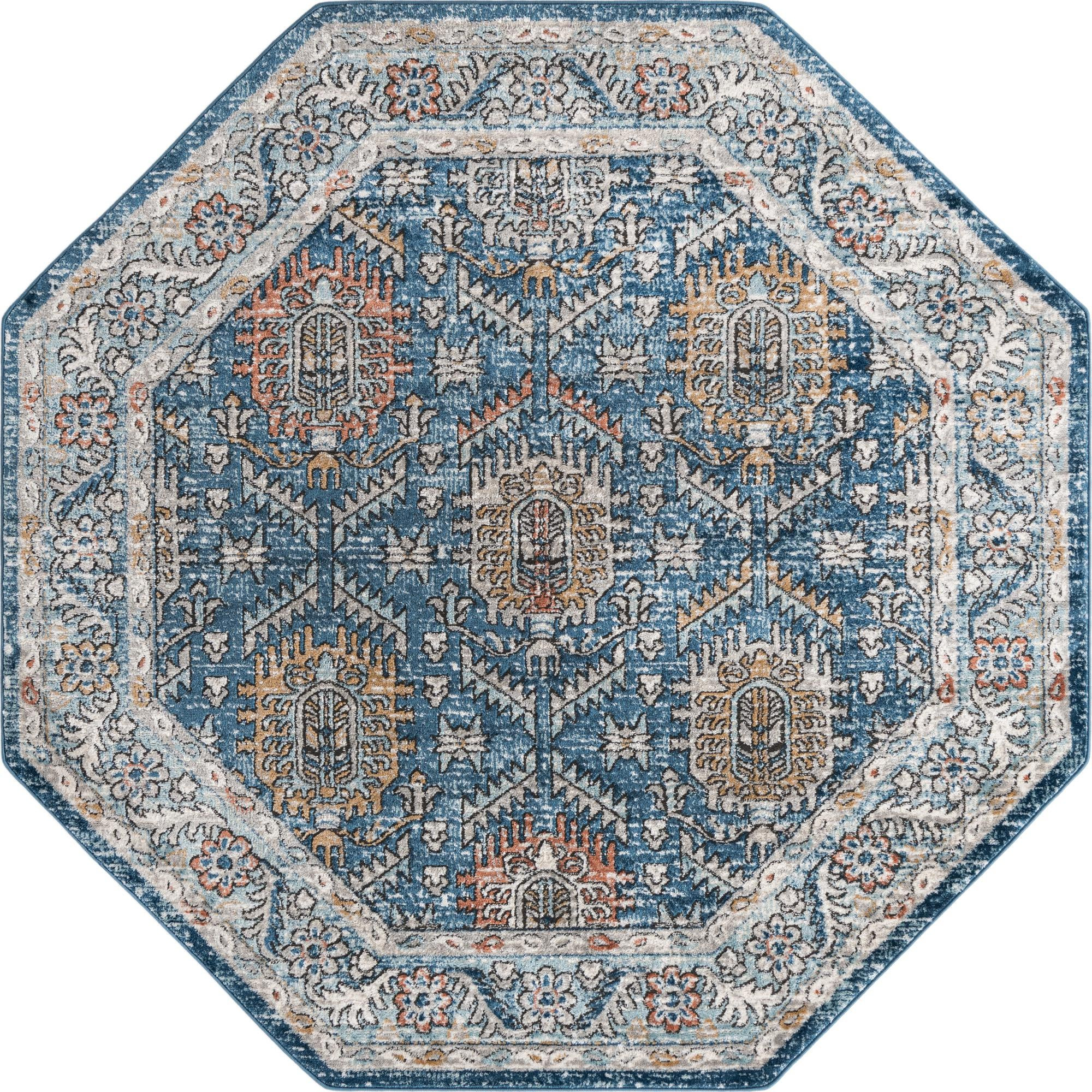 7' x 7' Bozeman · Border rug, blue