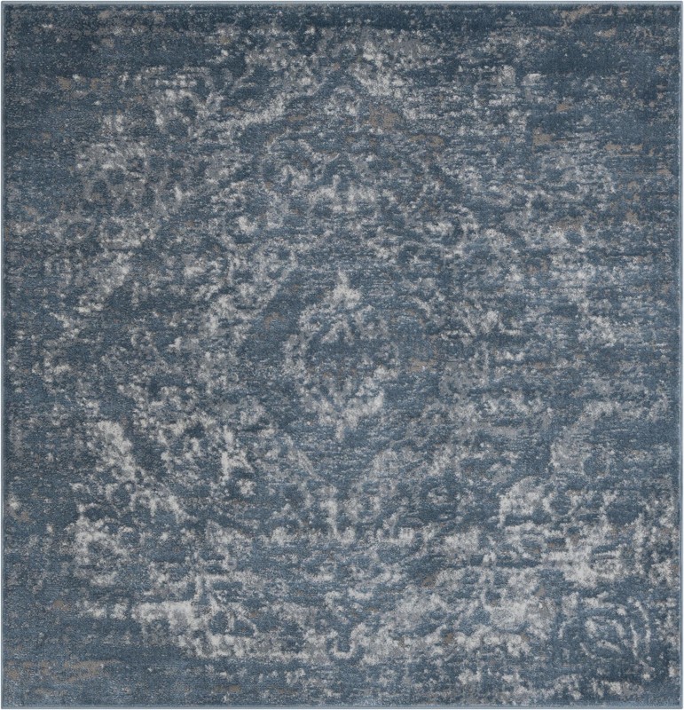 Priestley · Distressed medallion rug, blue and ivory