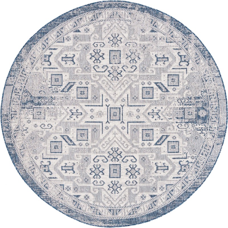 7' 10 x 7' 10 Estuary · Medallion Outdoor Rug, blue
