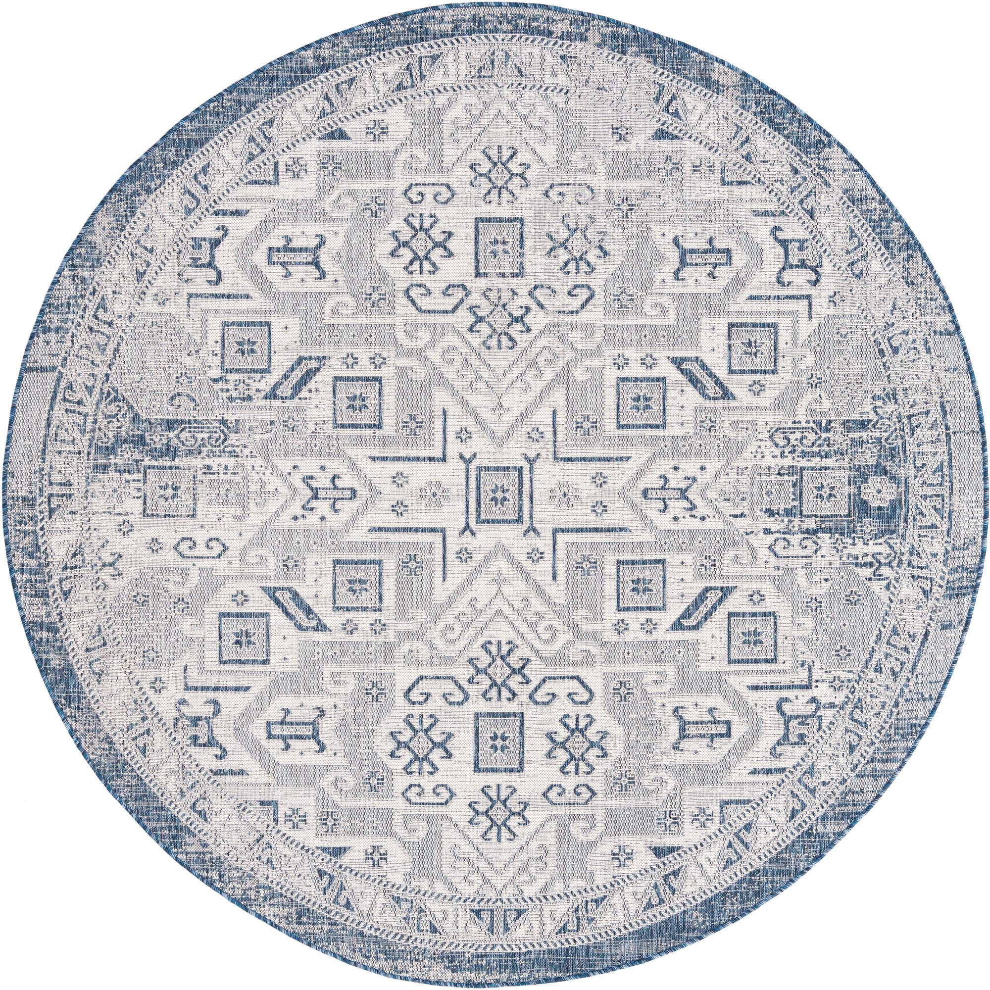 7' 10 x 7' 10 Estuary · Medallion Outdoor Rug, blue