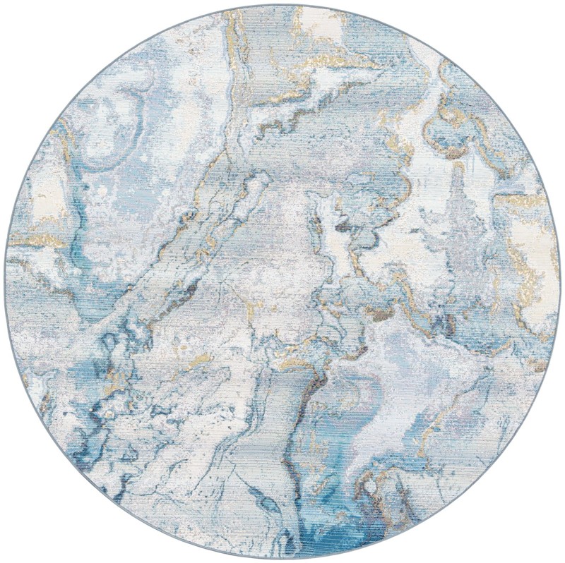 7' 10 x 7' 10 Lomax · Abstract Outdoor Rug, blue and ivory