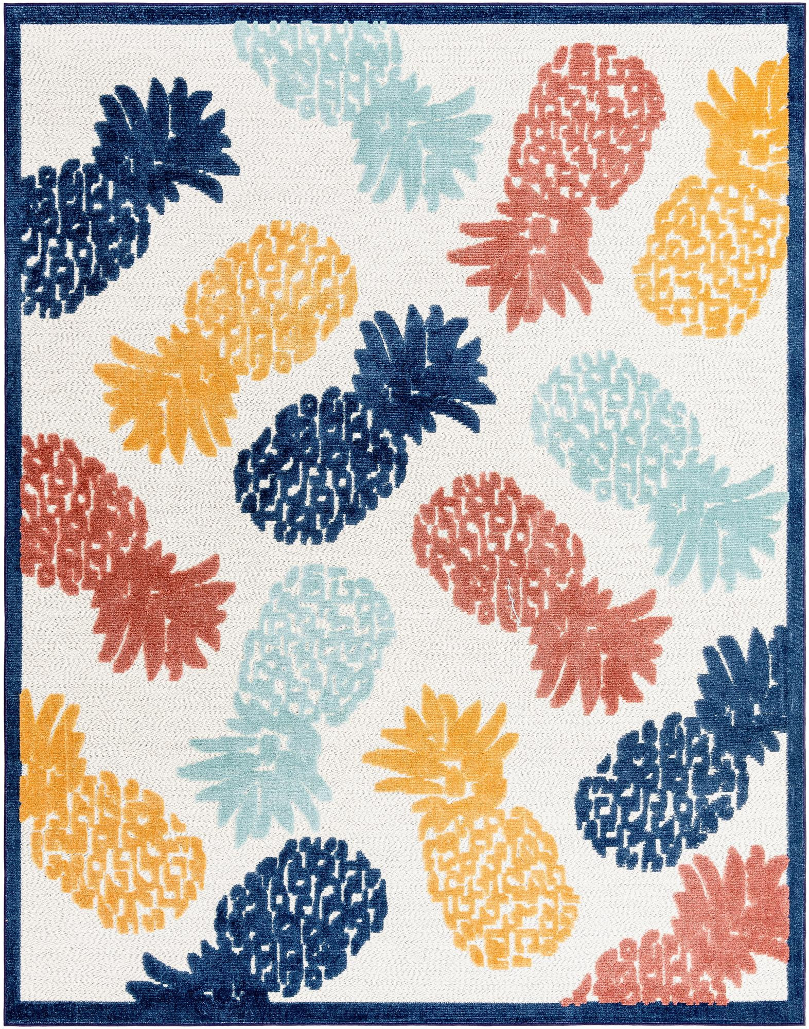 7' 10 x 10' Ewell · Pineapple Outdoor Rug, multicolor and white