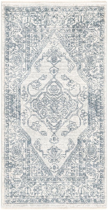 2' x 4' Opal · Border rug, gray