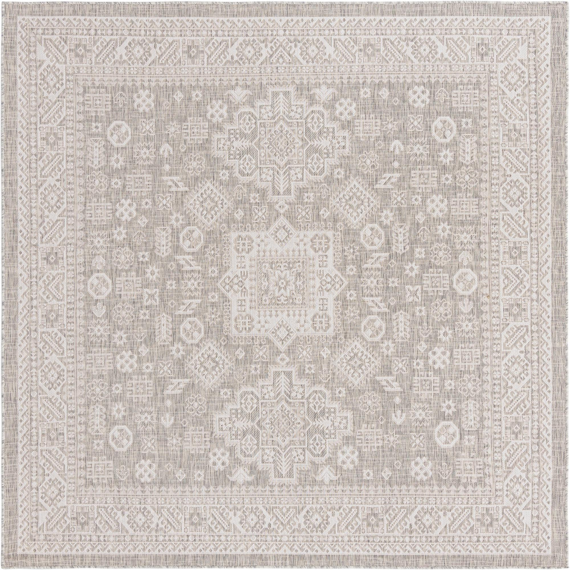 7' 10 x 7' 10 Bellamy · Border Outdoor Rug, light gray