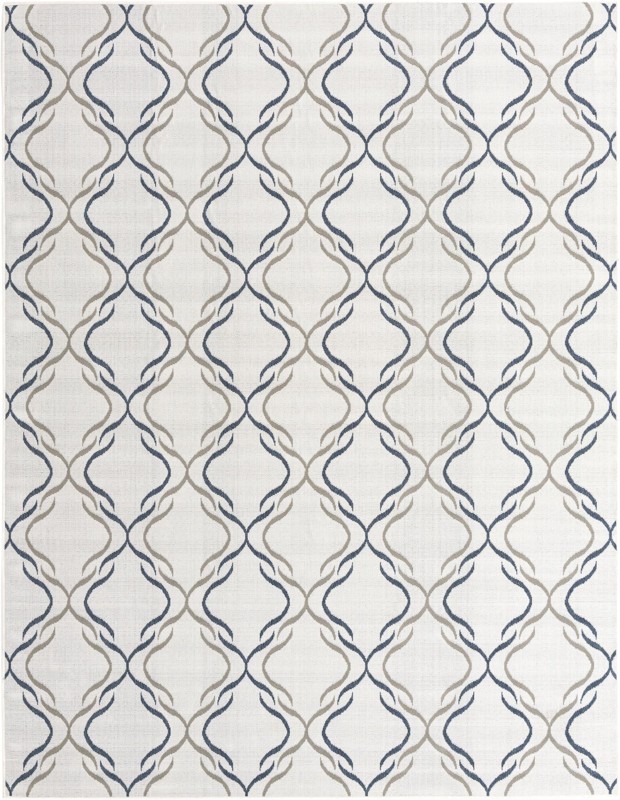 7' 10 x 10' Comstock · Lattice Outdoor Rug, ivory, blue, and gray