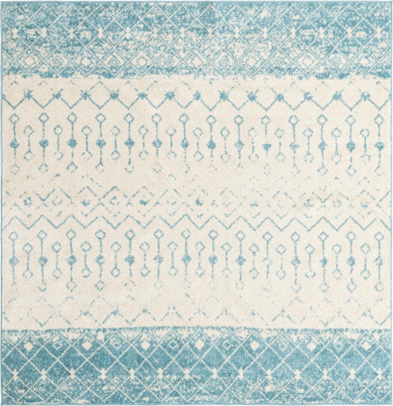 7' 10 x 7' 10 Vernon · Geometric tribal rug, teal and ivory