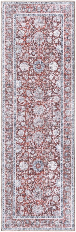 2' x 6' Bertie · Vintage floral rug, red and ivory