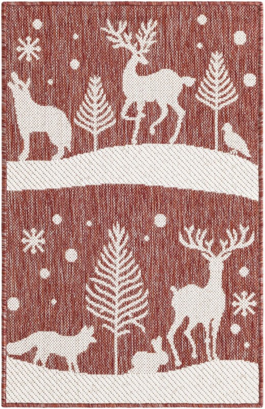 Cashel · Winter woodland Outdoor Rug, red and ivory