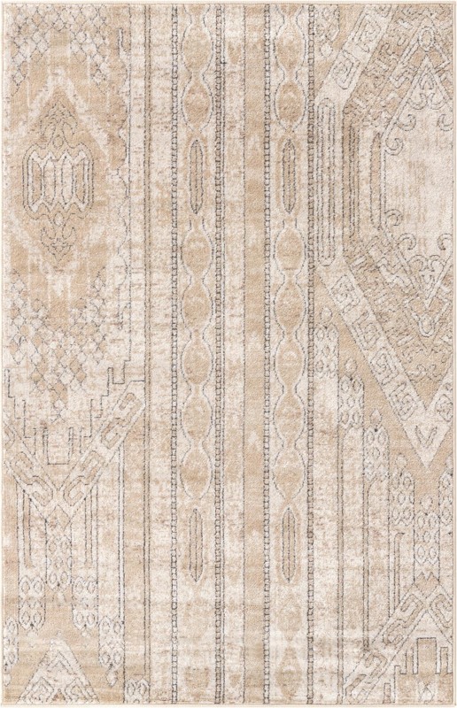 4' x 6' Cardinal · Tribal geometric rug, ivory and gray