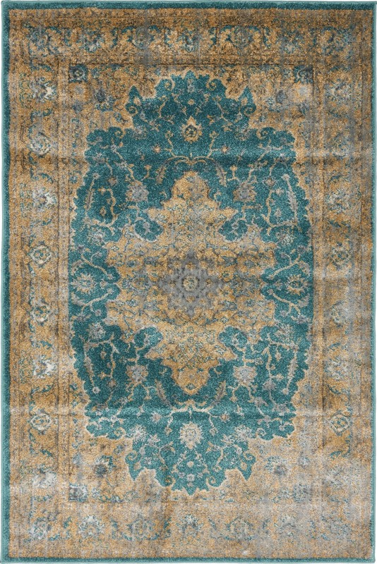 4' x 6' Larch · Medallion rug, teal and gold