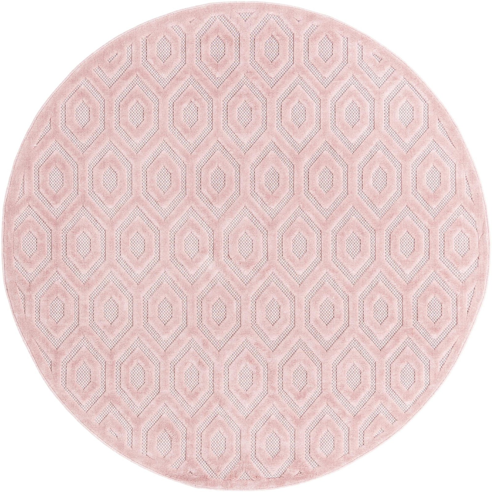 7' x 7' Roanoke · Geometric lattice Outdoor Rug, soft pink