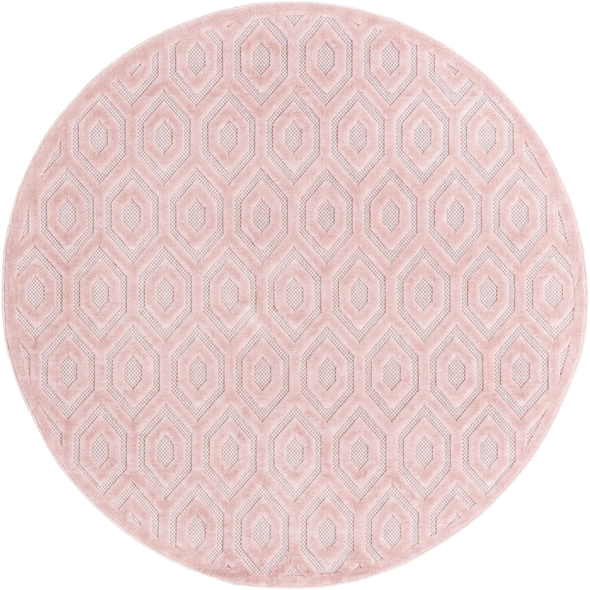 7' x 7' Roanoke · Geometric lattice Outdoor Rug, soft pink