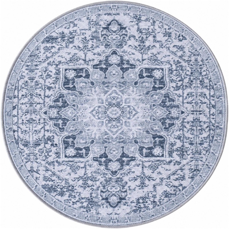 3' 3 x 3' 3 Rideout · Distressed medallion rug, gray and ivory