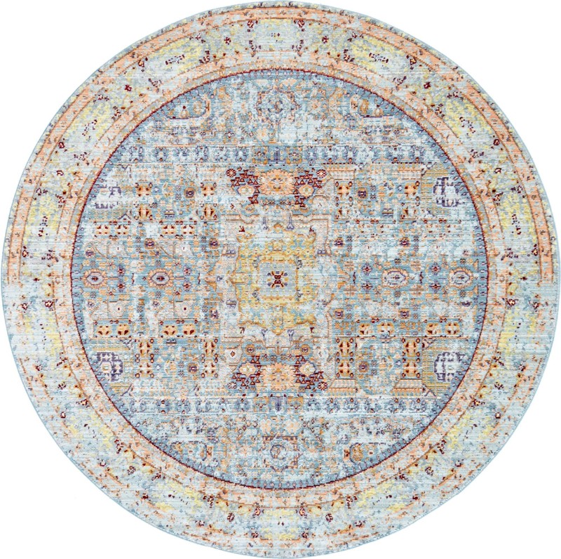 6' x 6' Reece · Distressed traditional rug, light blue and gold