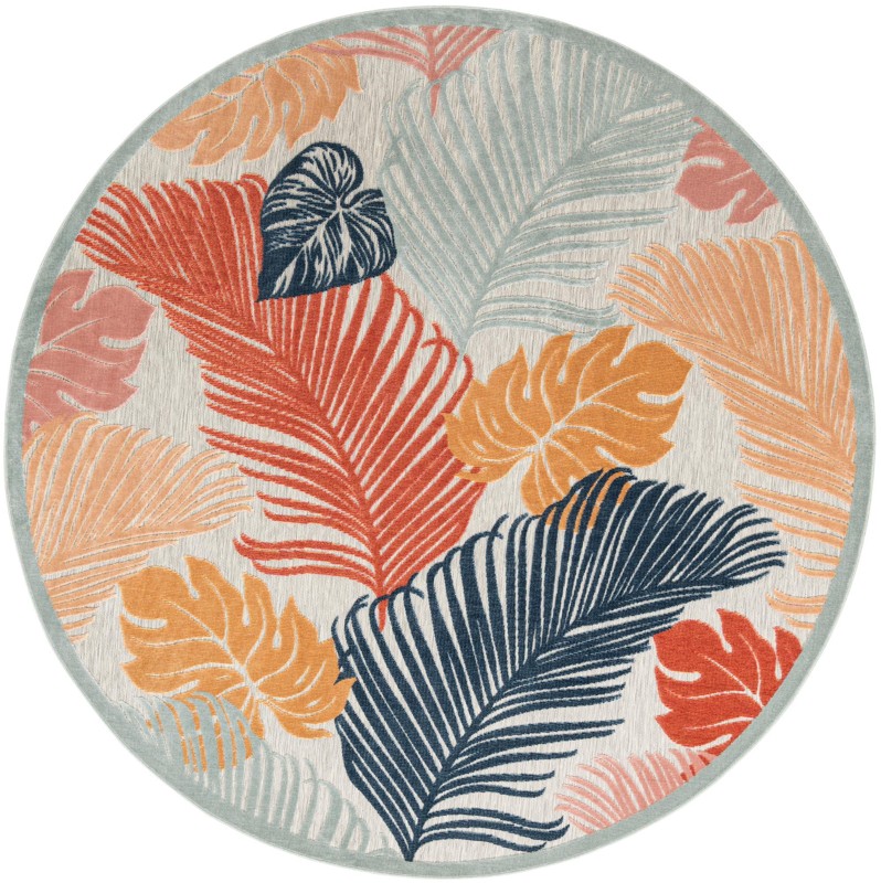 Adirondack · Tropical leaf Outdoor Rug, blue and rust