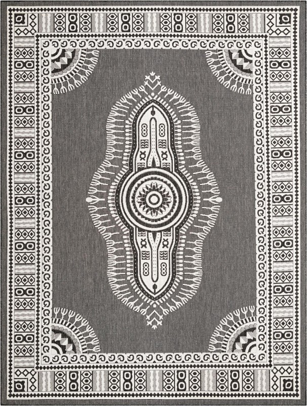 9' x 12' Bainbridge · Border Outdoor Rug, black and white
