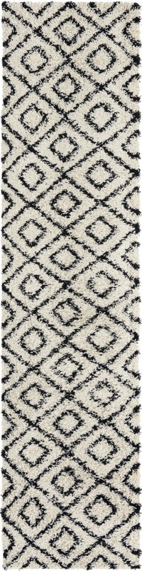 2' 7 x 12' Brock · Geometric diamond Shag Rug, black and cream
