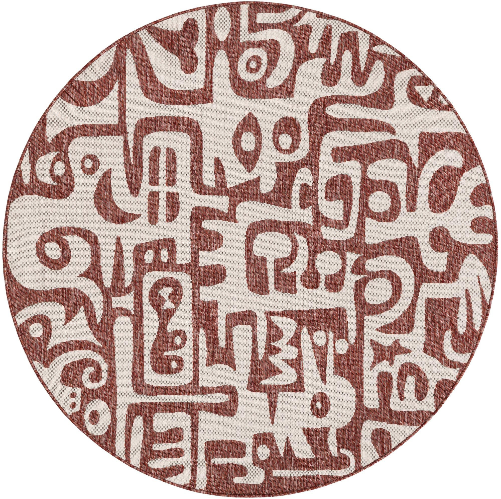 6' x 6' Hungerford · Abstract Outdoor Rug, rust red