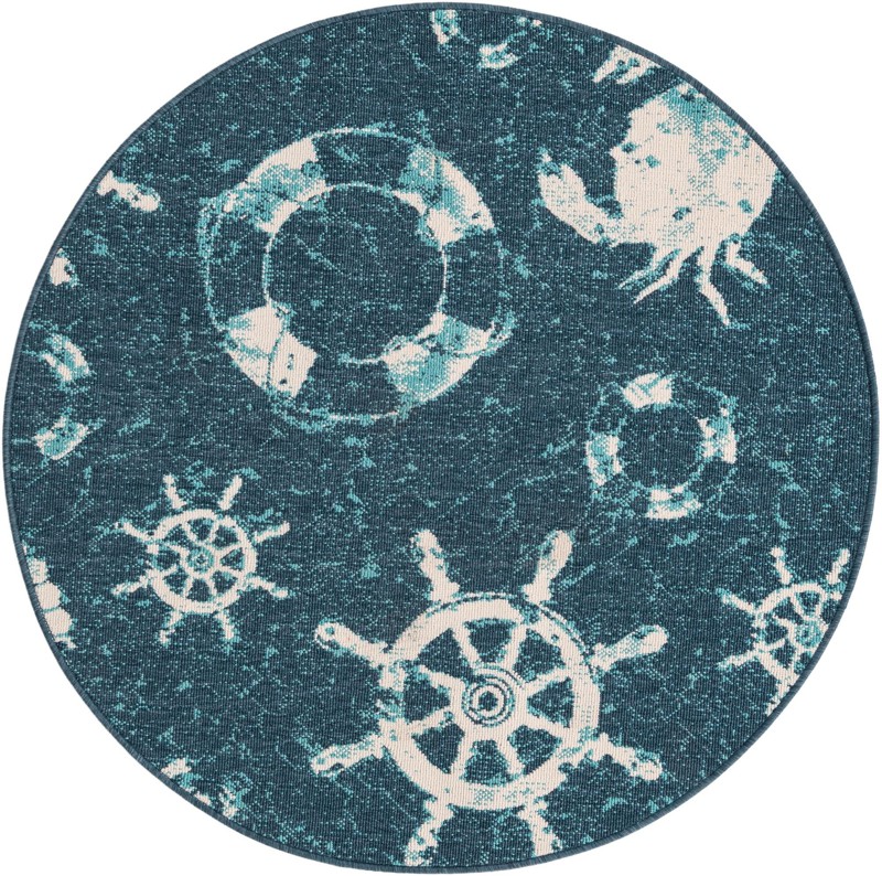 Hollyhock · Pictoral Outdoor Rug, navy