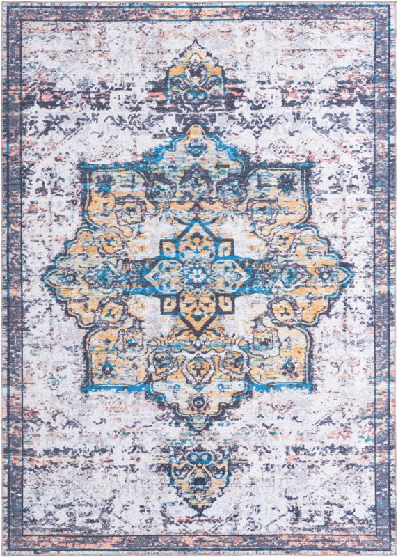 Rideout · Medallion Washable Rug, white and blue