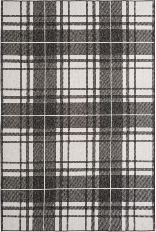 6' x 9' Maguire · Plaid Outdoor Rug, black and white