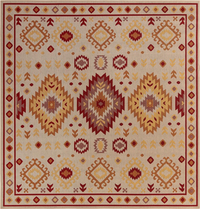 10' x 10' Whitfield · Border Outdoor Rug, beige and rust red