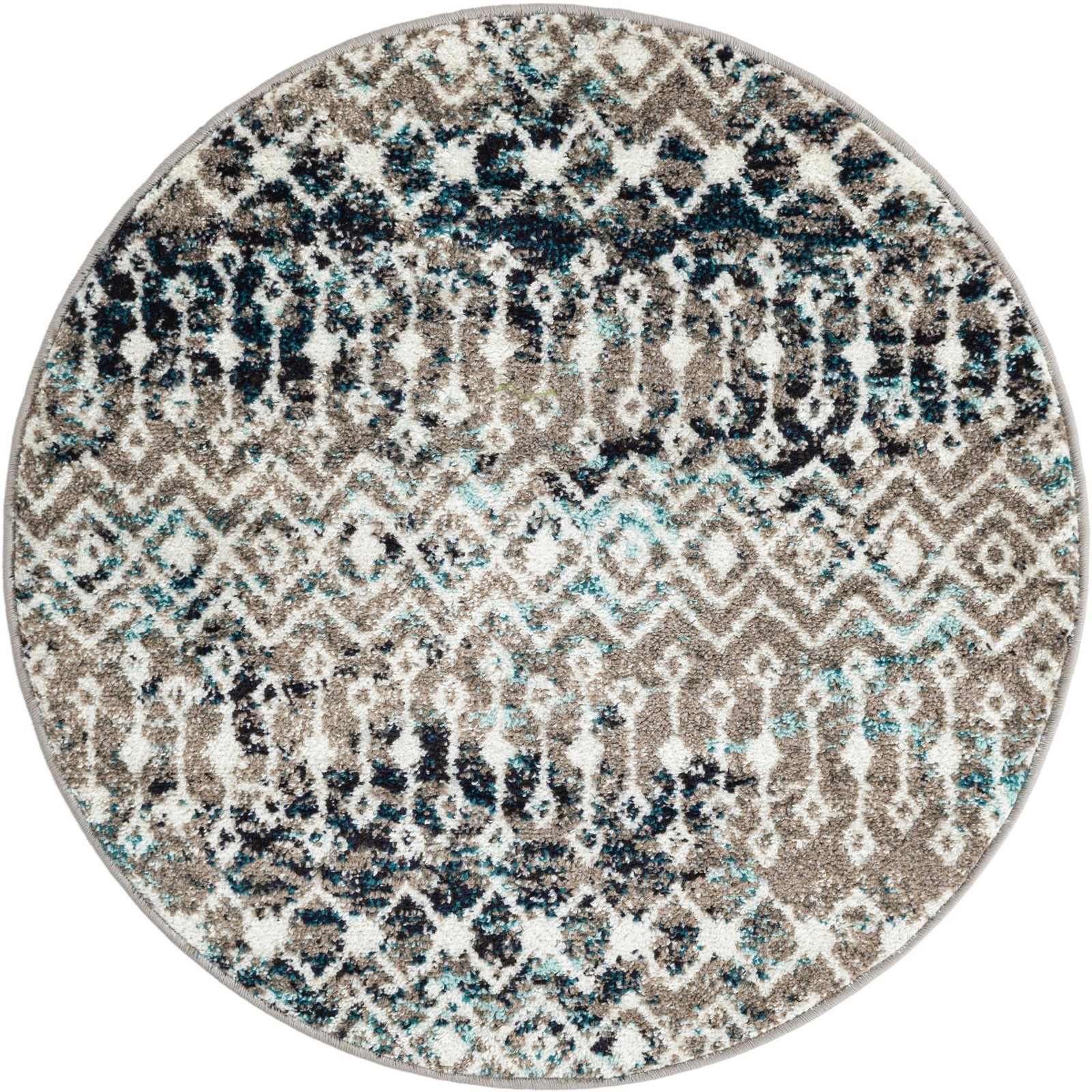 3' x 3' Boswell · Geometric trellis rug, gray and teal