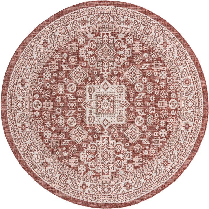 7' 10 x 7' 10 Bellamy · Tribal medallion Outdoor Rug, rust and ivory