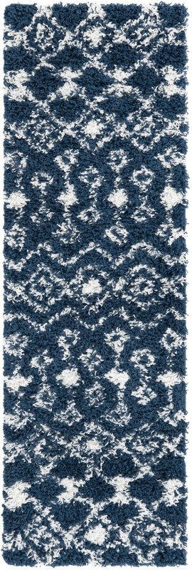 2' x 6' Bayley · Geometric trellis Shag Rug, navy and ivory