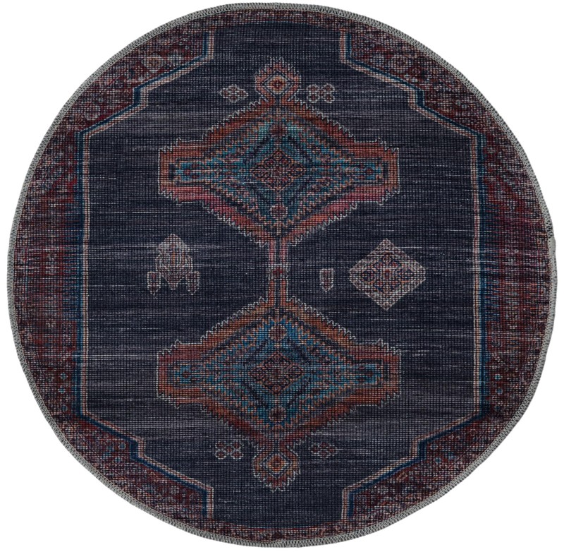 3' 3 x 3' 3 Rowanberry · Tribal medallion Washable Rug, charcoal and rust
