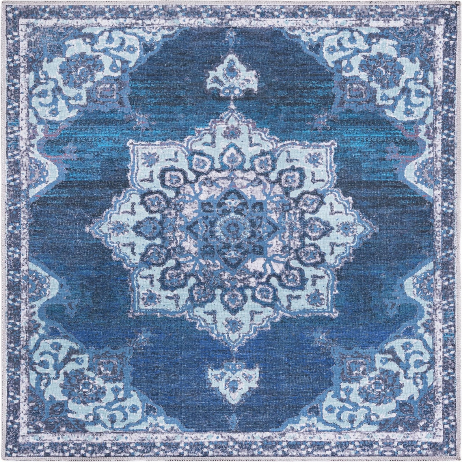 5' 3 x 5' 3 Rideout · Medallion Washable Rug, navy and light blue